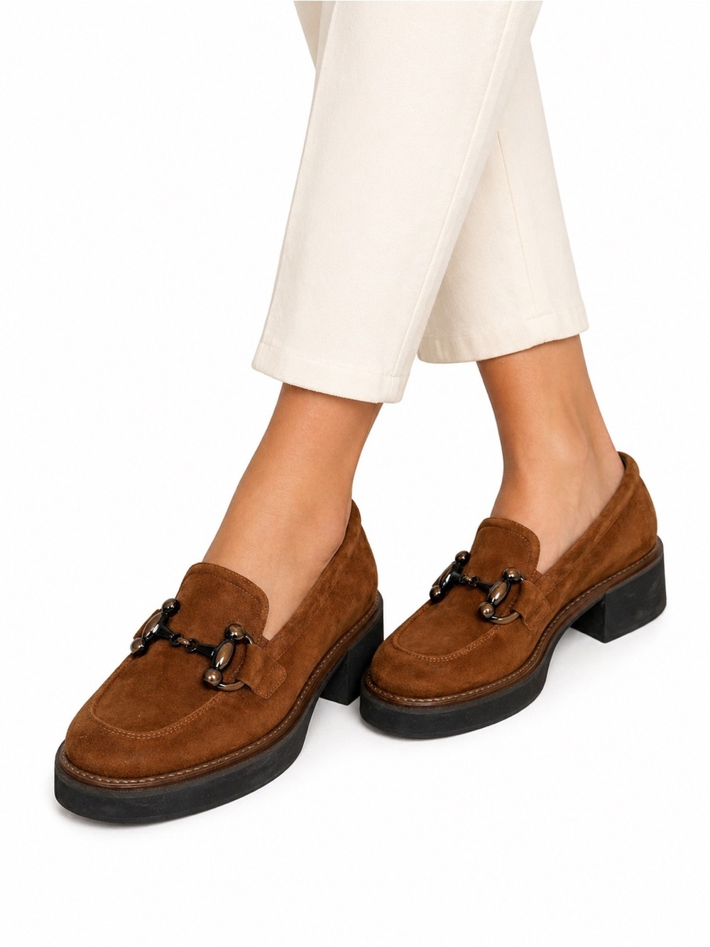 Softwaves Brown Suede Chunky Loafers Platform Lug Sole Horsebit EU 39